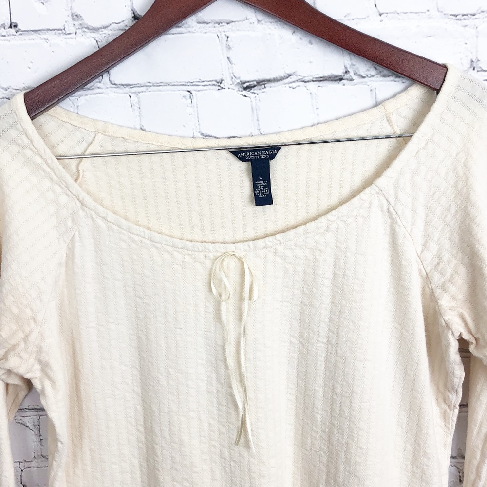 American Eagle | Cream Long Sleeve Blouse | L - Picture 2 of 6